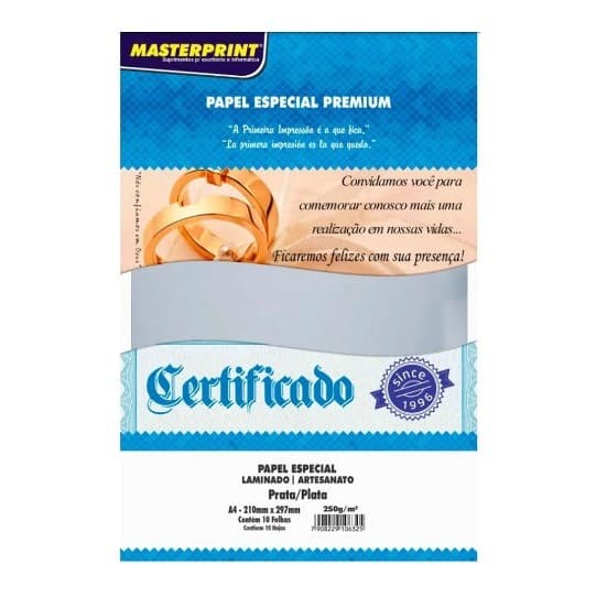 Papel Laminado Prata 250g A4  (Várias Quantidades) - Masterprint