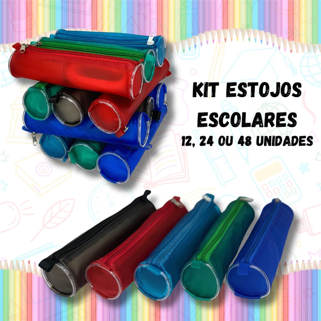 Kit Estojo Escolar Peças Volta As Aulas Férias Para o Dia a Dia Cores Sortidas
