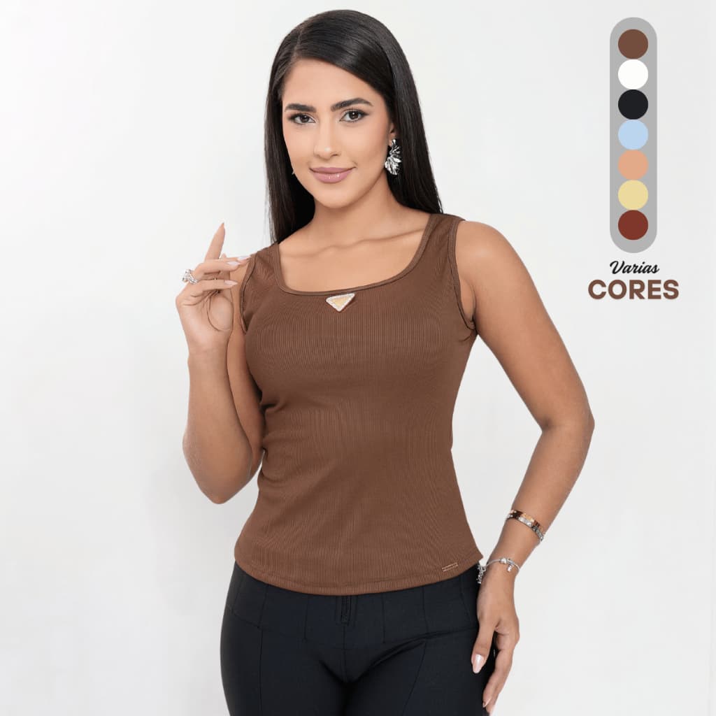 Regata Feminina Canelada Blusa Justa Malha Premium Qualidade Alta Roupa Básica Elegante Moda Verão