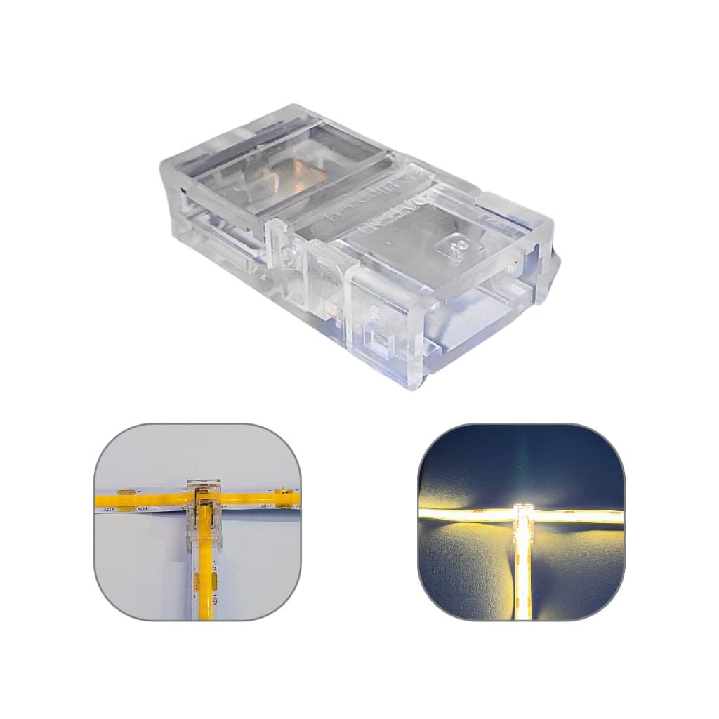 1 Conector Emenda Rápida Click 3 em 1 Fita Led COB Reto L T Sem Solda 8mm 2 vias Ip20 Monocor Facil Instalação