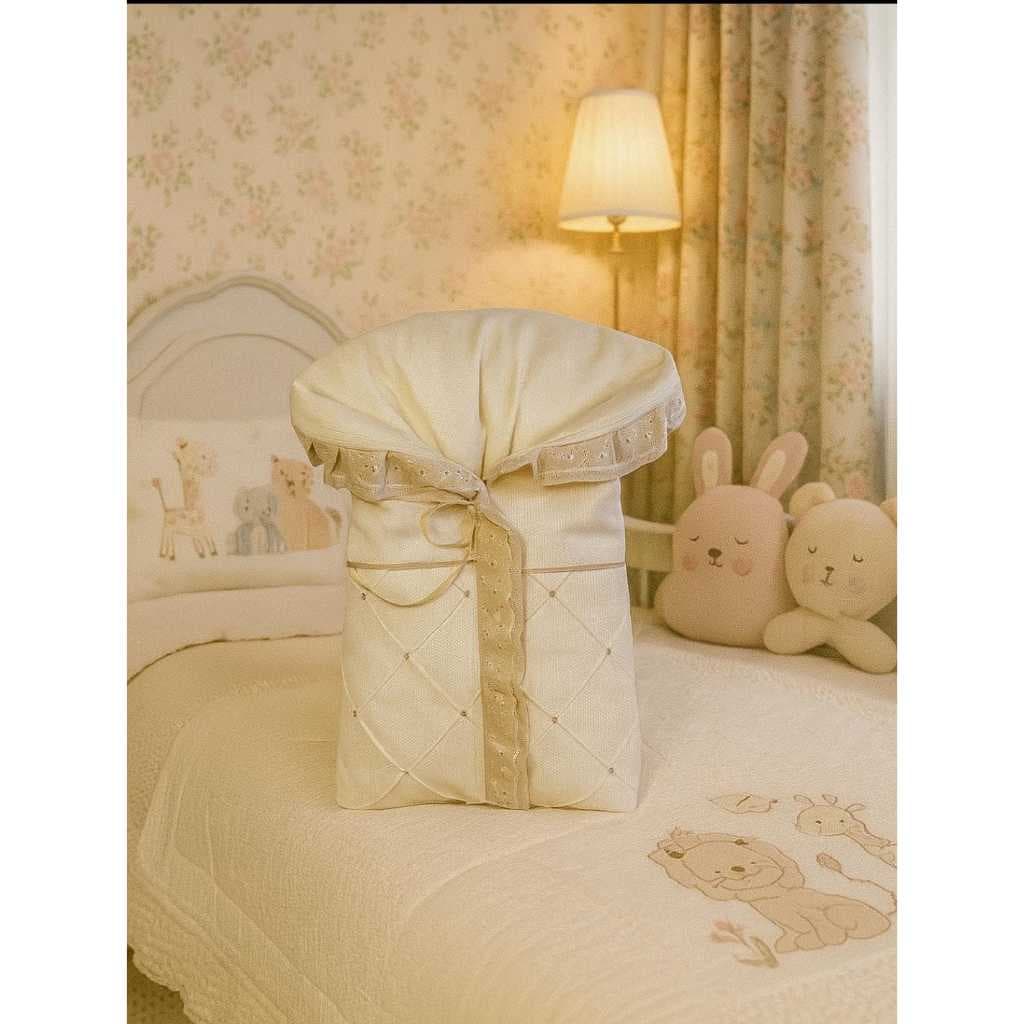 Saco Carregar Bebê 100% Algodão Porta Bebê Dormir Bordado Marfim 100% Algodão