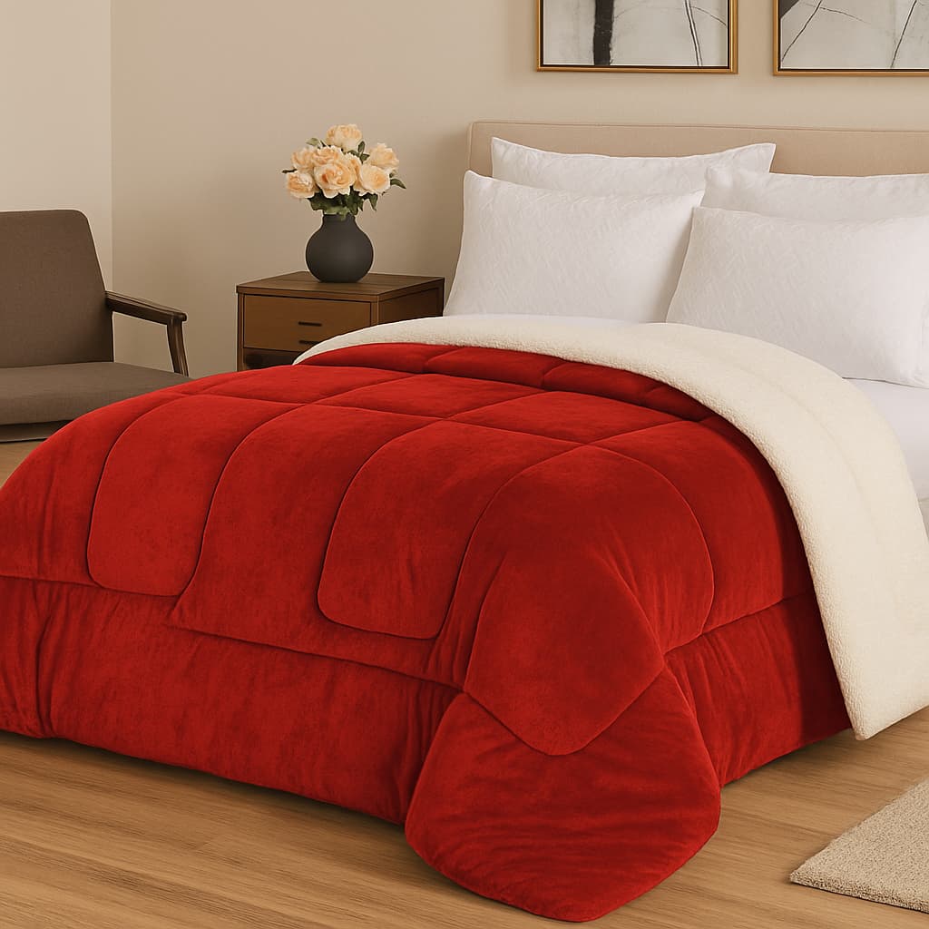 Coberdrom Casal Queen Sherpa Cobertor e Edredrom Pele de Carneiro 2,40m x 2,20m