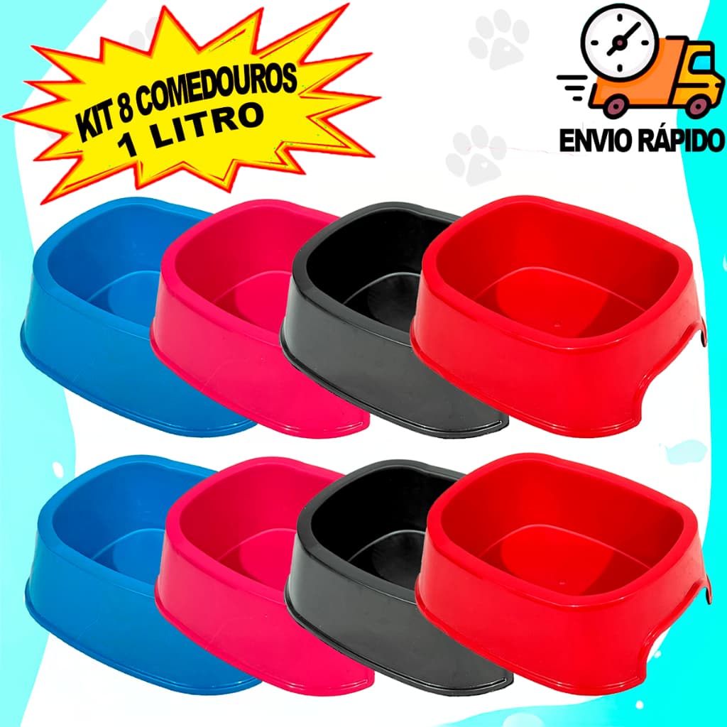 Kit 8 Comedouro Bebedouro Pote de Ração e Água Pequeno Para Cachorro e Gato 1000ml