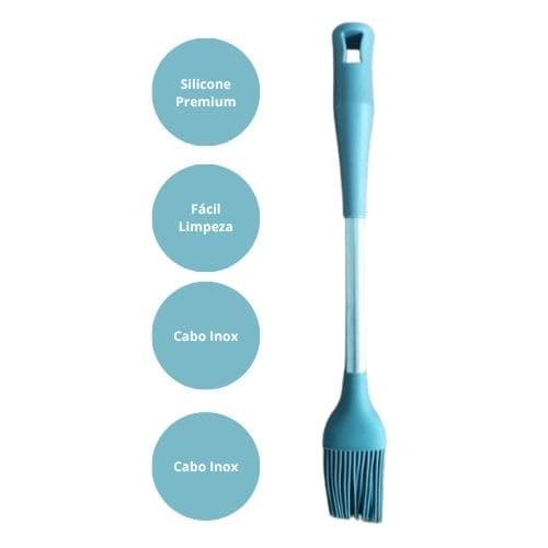 Utensílio de Cozinha Pincel Culinario Silicone Premium Cabo Inox Resistente ao Calor Fácil Limpar