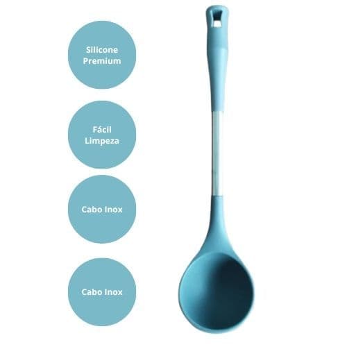 Utensílio de Cozinha Concha Silicone Premium Cabo Inox Resistente ao Calor Fácil Limpar