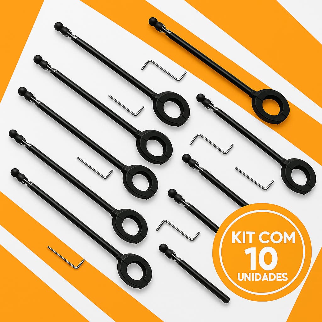 Kit 10 Antena Corta Pipa 6 Estágios Retrátil Inox Guidão Preta 22mm