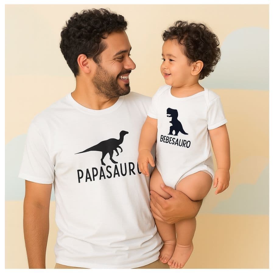 Kit Camiseta Frase Tal Pai e Filho / Mãe e Filho 100% algodão bebesauro mamasauro papasauro DDM