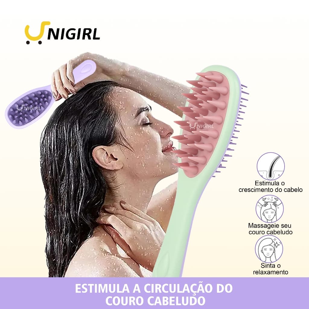Escova Shampoo Massageadora de Couro Cabeludo Dupla Face Cabo Longo