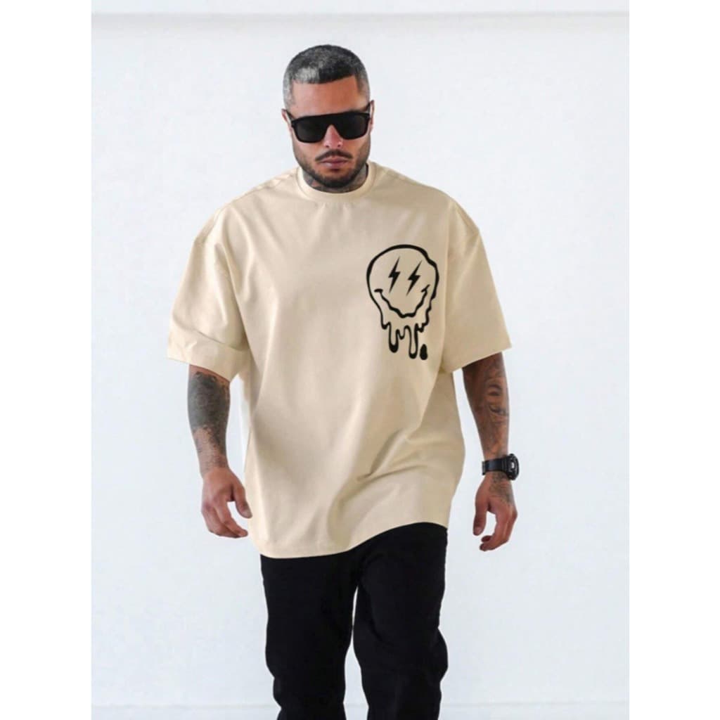 Camisa Oversized Ombro Caído Smile Camisão Grande Estiloso