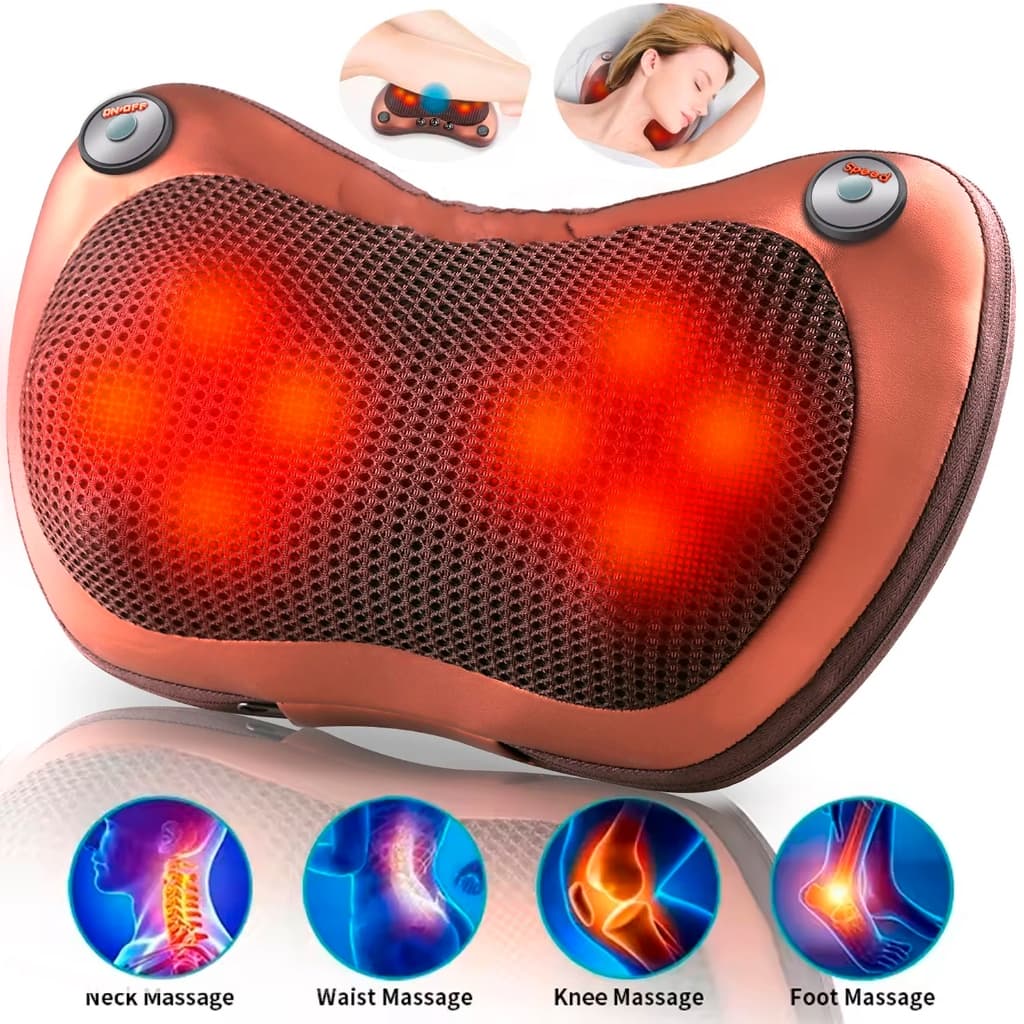 Encosto Massageador Shiatsu Lombar Pescoço Veicular 12v & 110V~220V Almofada Massageadora p/Carro