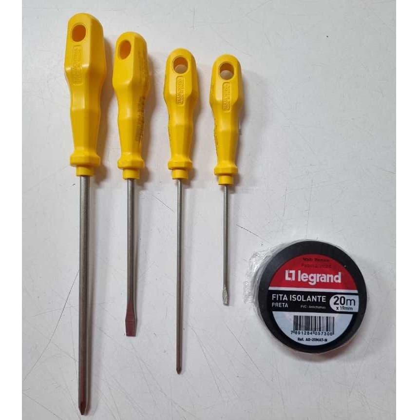 Kit Básico p/ Manutenção – Chaves de Fenda + Phillips + Fita Isolante