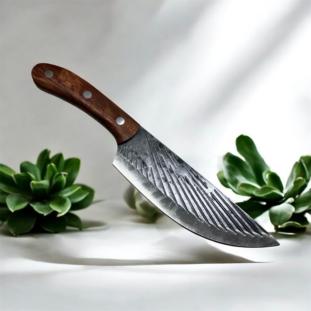 Cutelo  Rústica Fulltang Aço Manganês Chef com Bainha de Couro e Design Exclusivo para Chef's