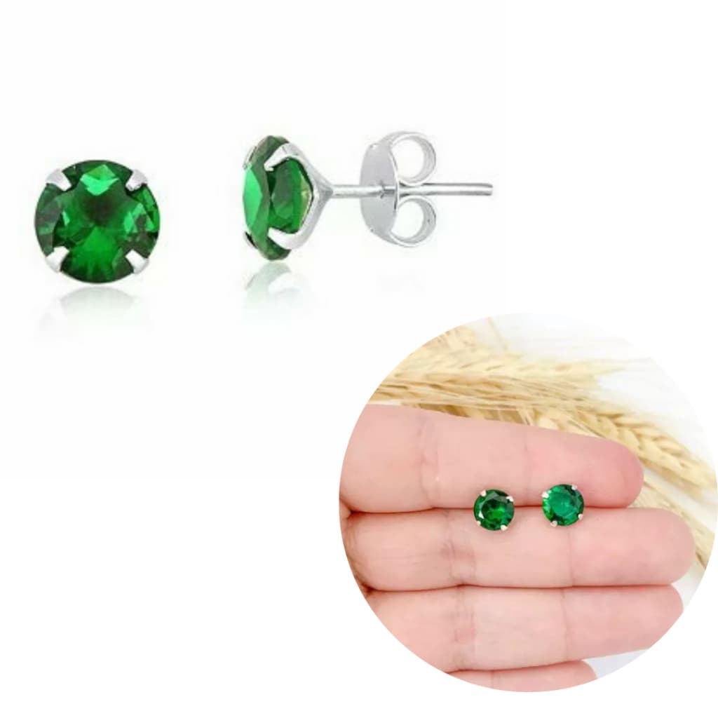 BRINCO ZIRCONIA REDONDO VERDE 6MM PRATA 925