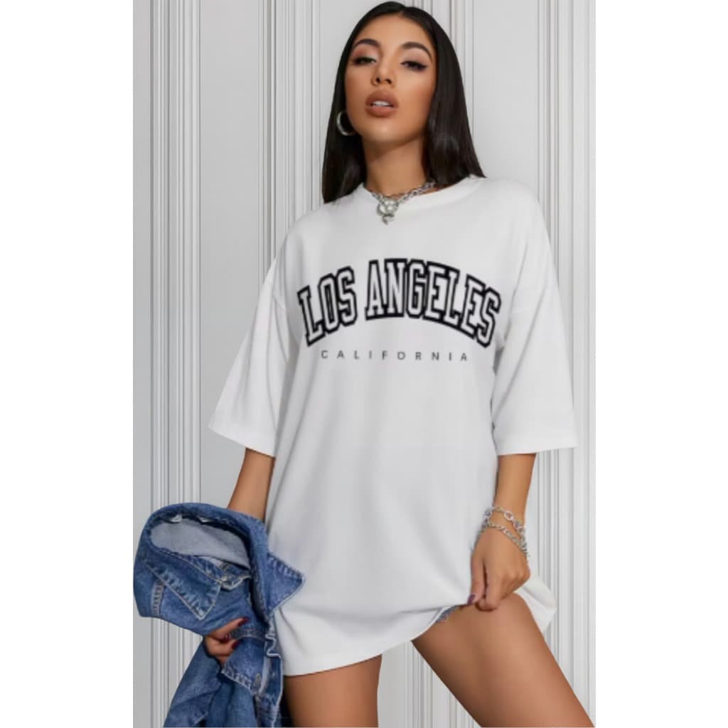 Camiseta Oversized Feminina Los Angeles Estilosa Confortável