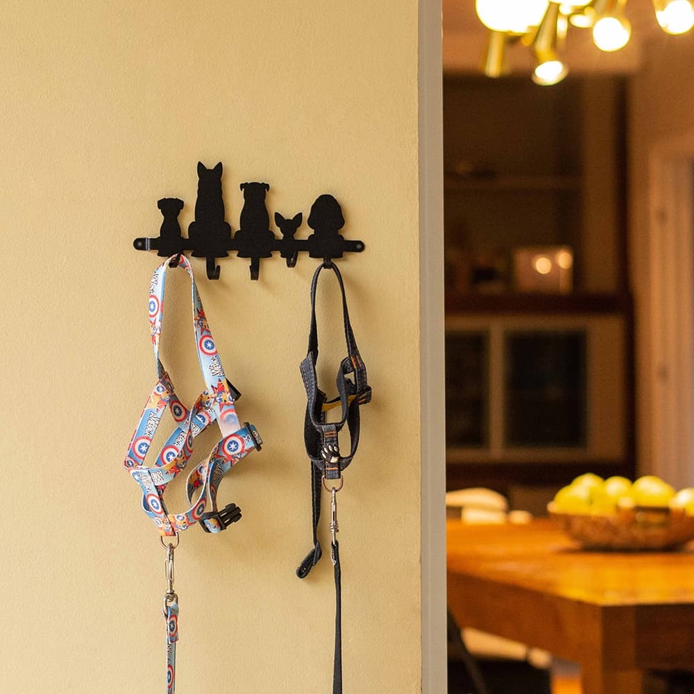Porta-Chaves Cachorros 24 cm Preto Rugoso – 5 Ganchos