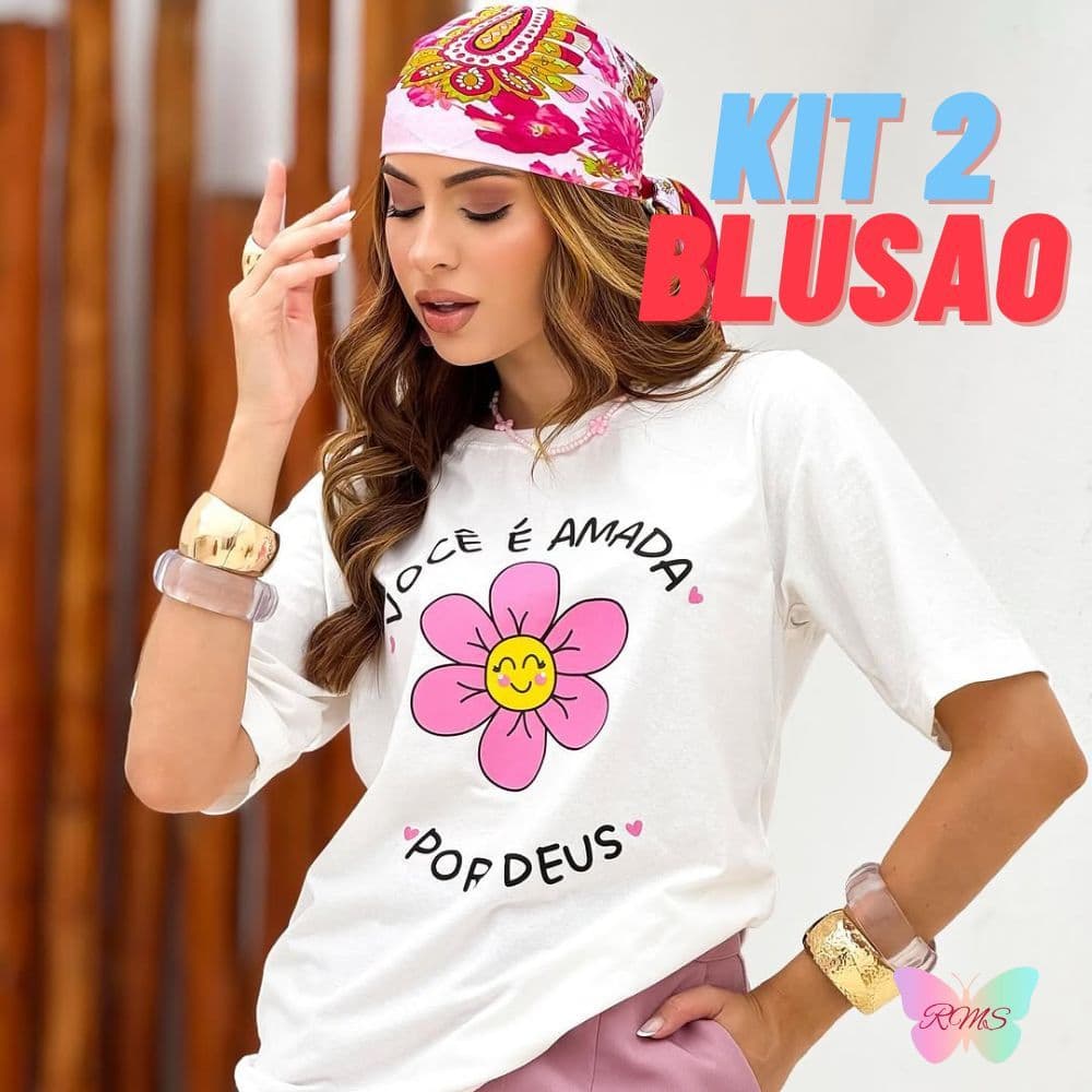 Kit 2 Camiseta longa feminina Moda evangélica Blusao T-shirt Frase Biblicas Algodao
