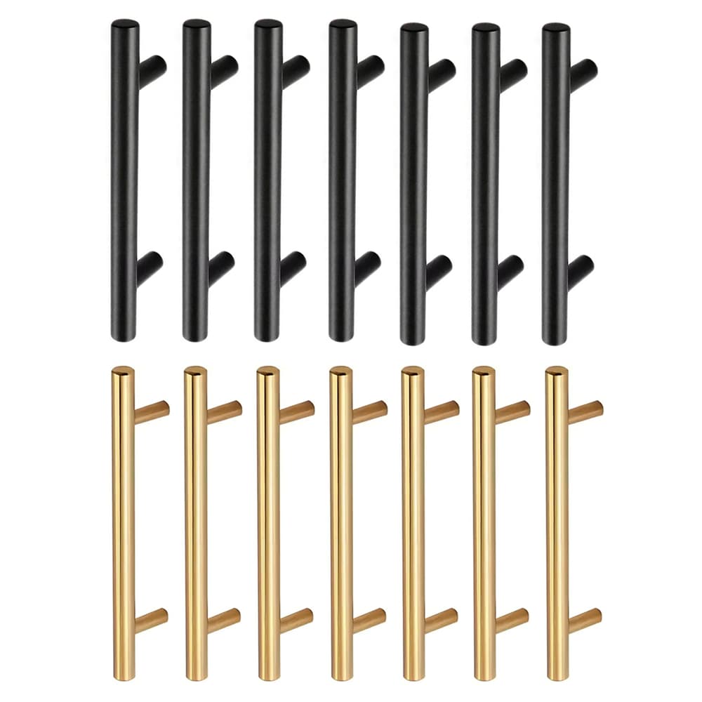 Puxador de Gaveta Móveis Armário Preto Fosco ou Dourado Aço Inox Redondo Haste