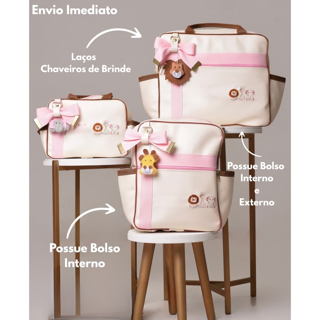 Bolsa Maternidade Safari Menina Menino 3 Peças Luxo Térmicas