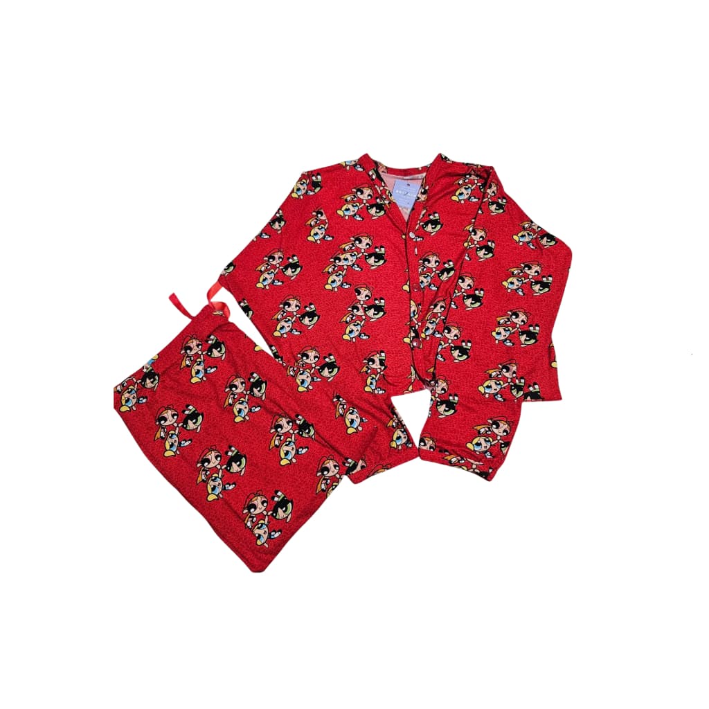 Pijama Feminino Cropped Manga Longa Abertura Frontal Botões Elástico na Cintura Calça Comprida LF054