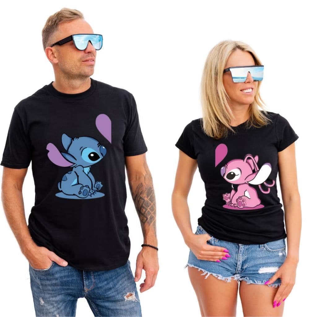 Kit Casal Namorados Camiseta Camisa  Angel e Stitch 100% Algodão Tendencia Unissex Premium