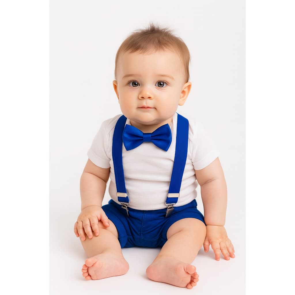 Suspensório infantil com Gravata Azul Royal Marinho Azul claro