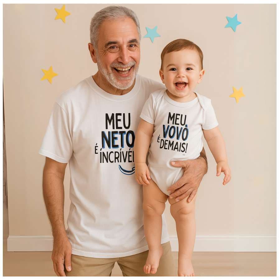 Kit Camiseta Premium frase Tal Pai tal Filho / Mãe e filho 100% algodão meu neto / vovô é incrível