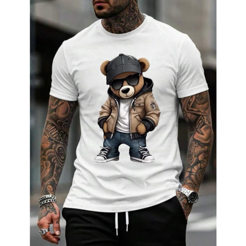Camiseta Camisa Masculina T-shirt Dia a Dia Academia Lazer Estampada Urso Estiloso  100% Algodão Premium Envio Imediato