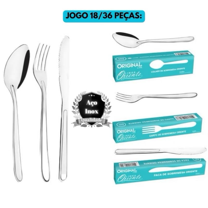 Jogo Garfo Faca Inox Restaurante Buffet Talheres - 36 Peças