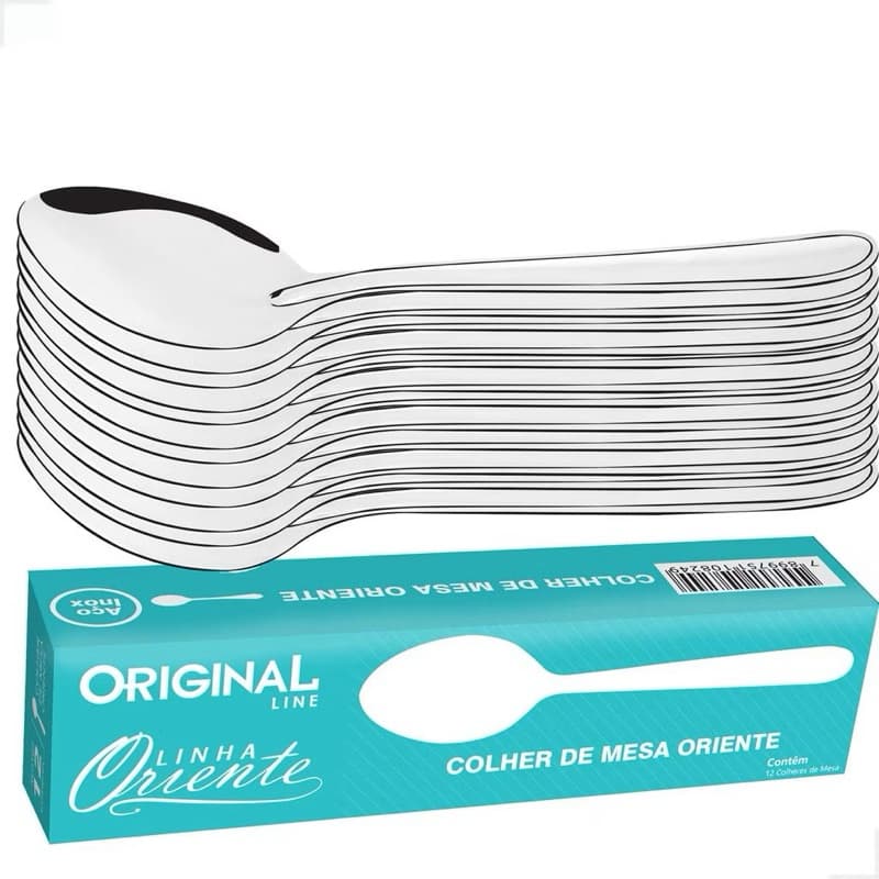 Kit Jogo 12 Colheres Mesa Sopa Buffet Restaurante Lanchonete Aço Inox Linha Oriente Original Line