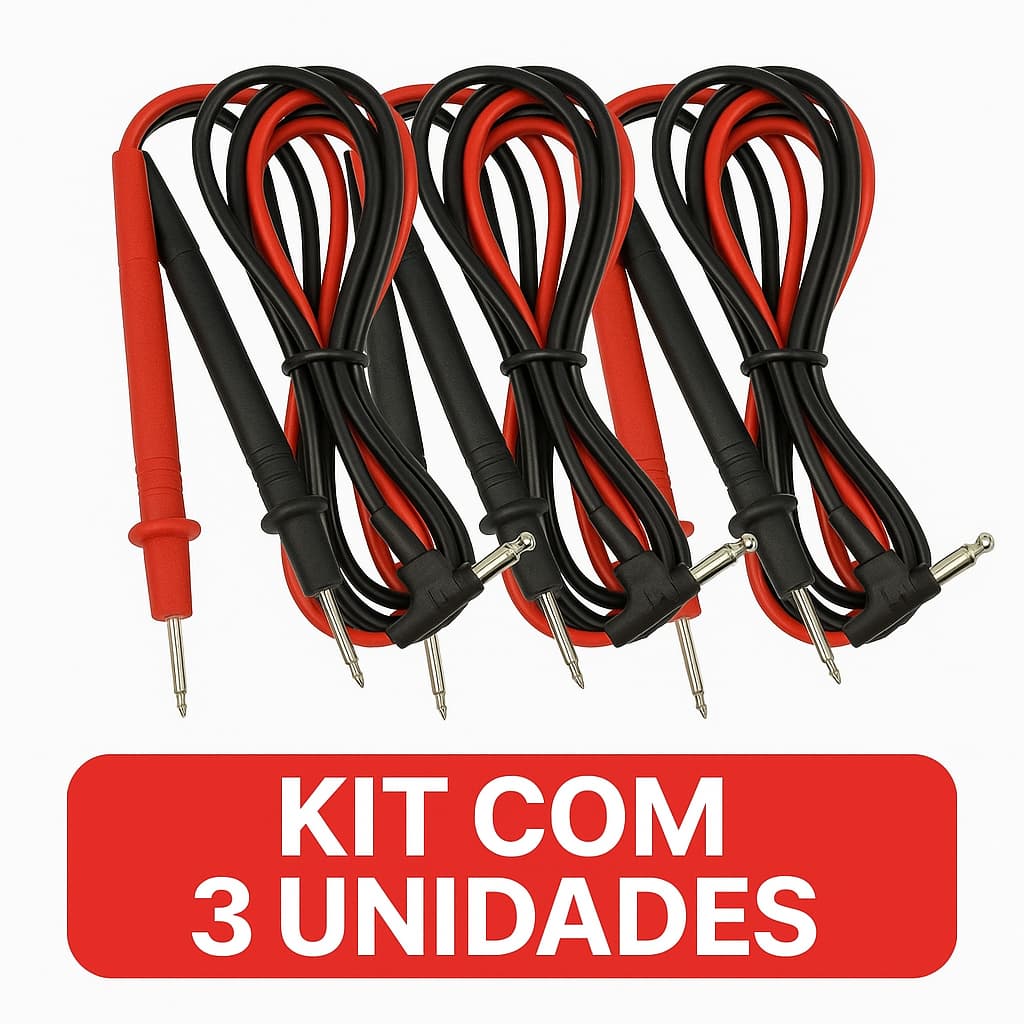 Pontas de Prova Multímetro Universal Pino Banana 90° Vermelho e Preto - 90cm