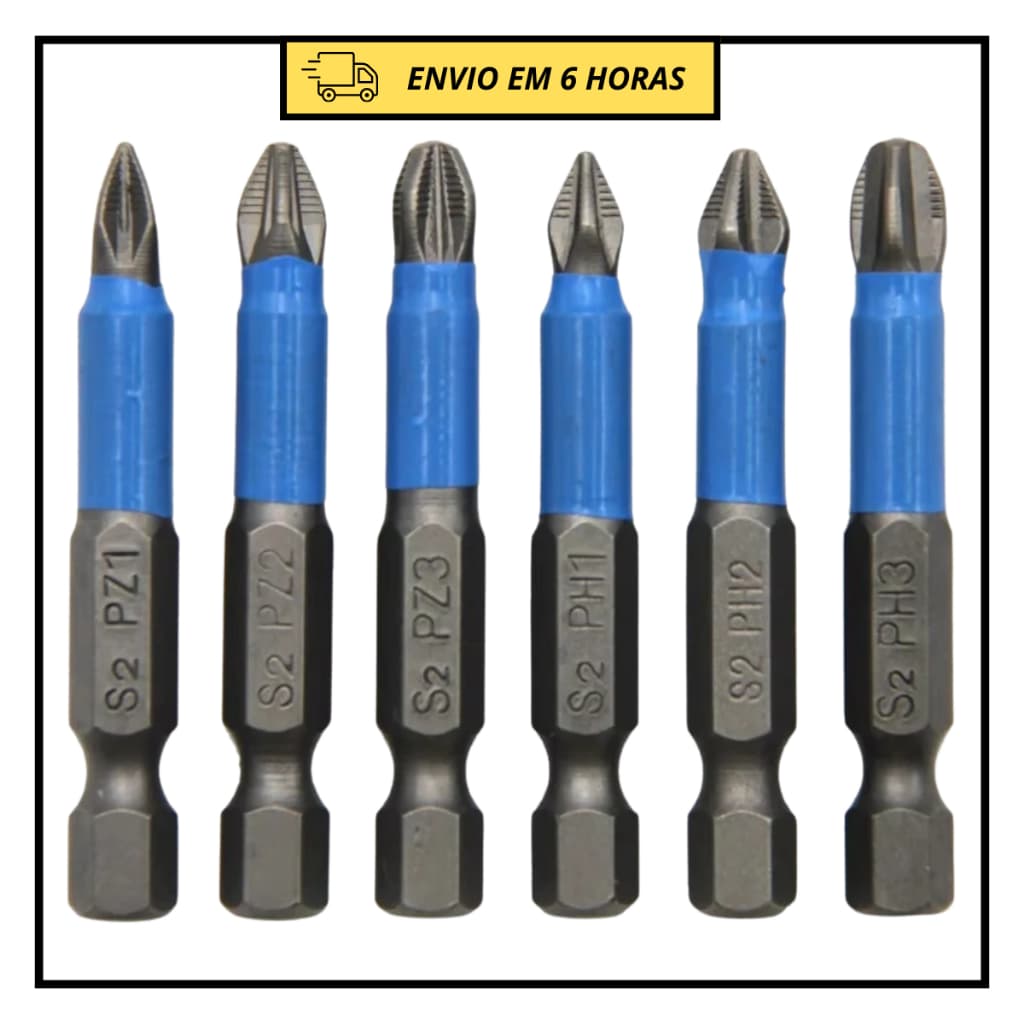 Bits Imantados Parafusadeira 6 Peças – Aço S2 Profissional PH/PZ