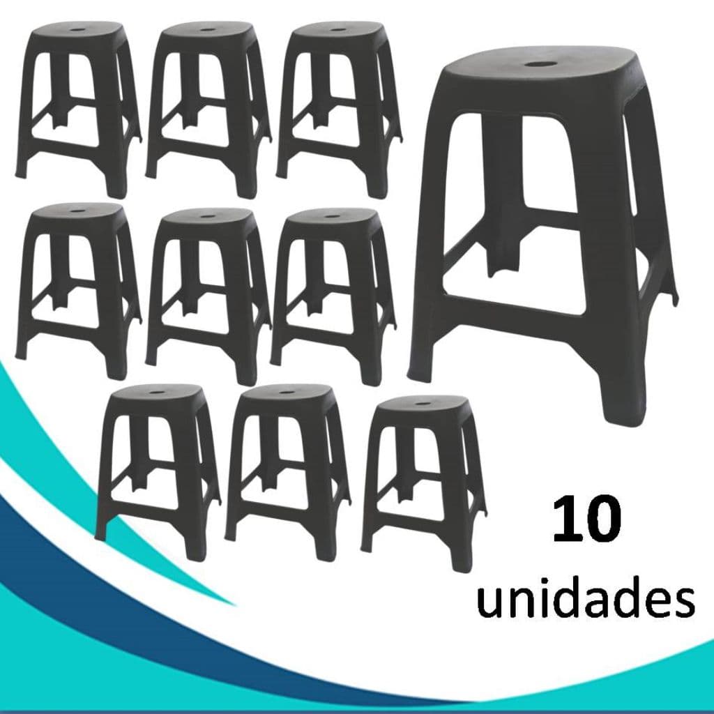 Kit 10 Banquetas de Plástico Adulto Resistente Plástica Reforçada