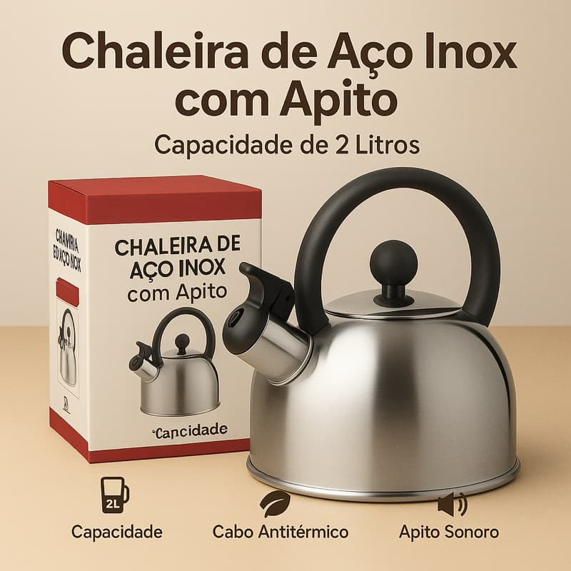 Chaleira Inox com Apito 2000ml 2liros idea para fogão/cozinha