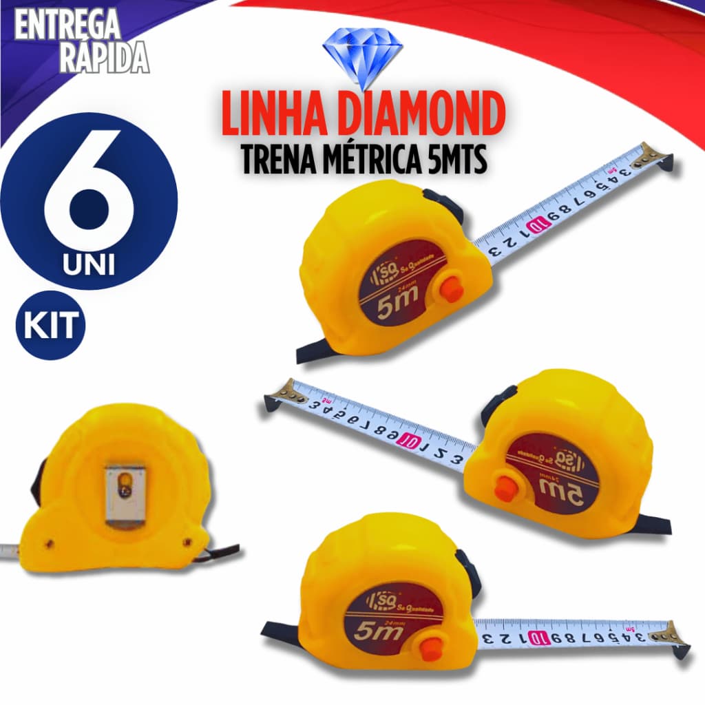 Kit 6 Trenas Métricas 5MTS | Fita de Medição Profissional com Trava de Segurança Resistencia e Durabilidade Multiuso