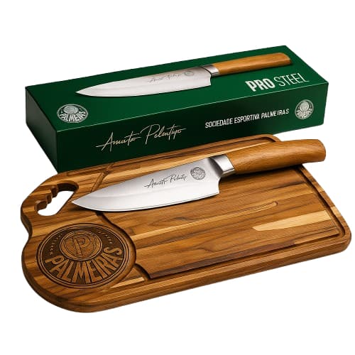 Kit Churrasqueiro Palmeiras Tabua Faca  Presente Verdão Palestra Churrasco