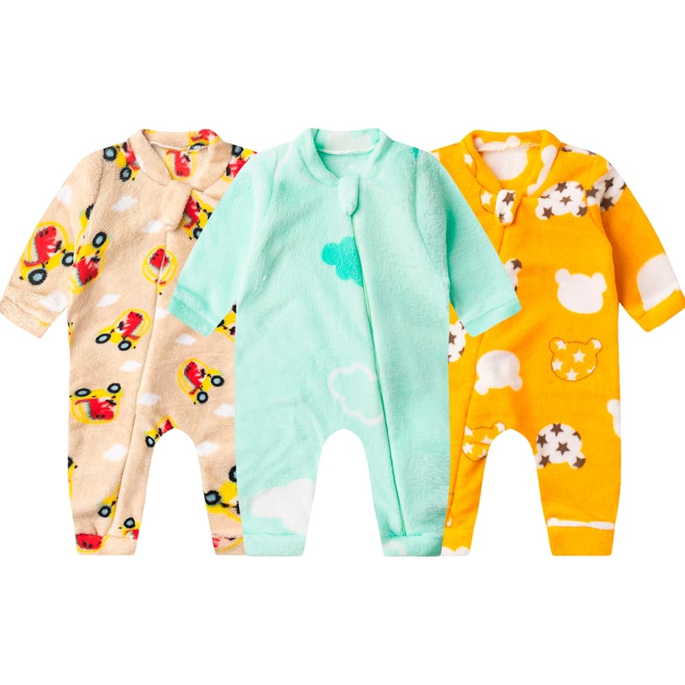 Macacão Bebê Peluciado Fleece Estampado com Zíper Sem Pé RN ao 1