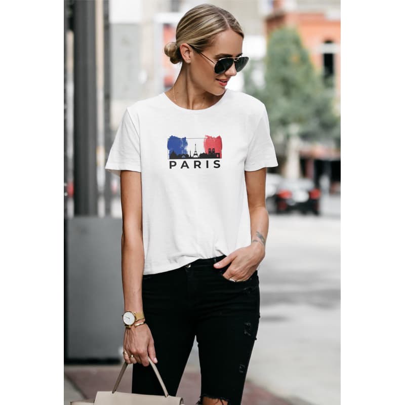 Camiseta Branca Feminina Paris alta qualidade 100% algodão