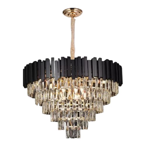 Lustre Pendente Redondo 70x45cm Metal e Cristal Preto e Transparente - Sindora Iluminação-Lançamento