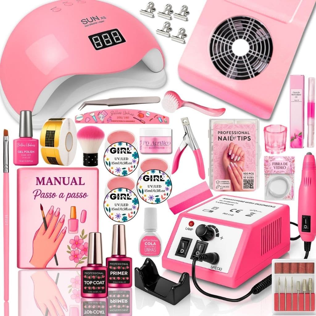 Kit Alongamento de Unha de Gel Completo Cabine Sun Lixadeira Mercedes Coletor de Pó - Envio Imediato