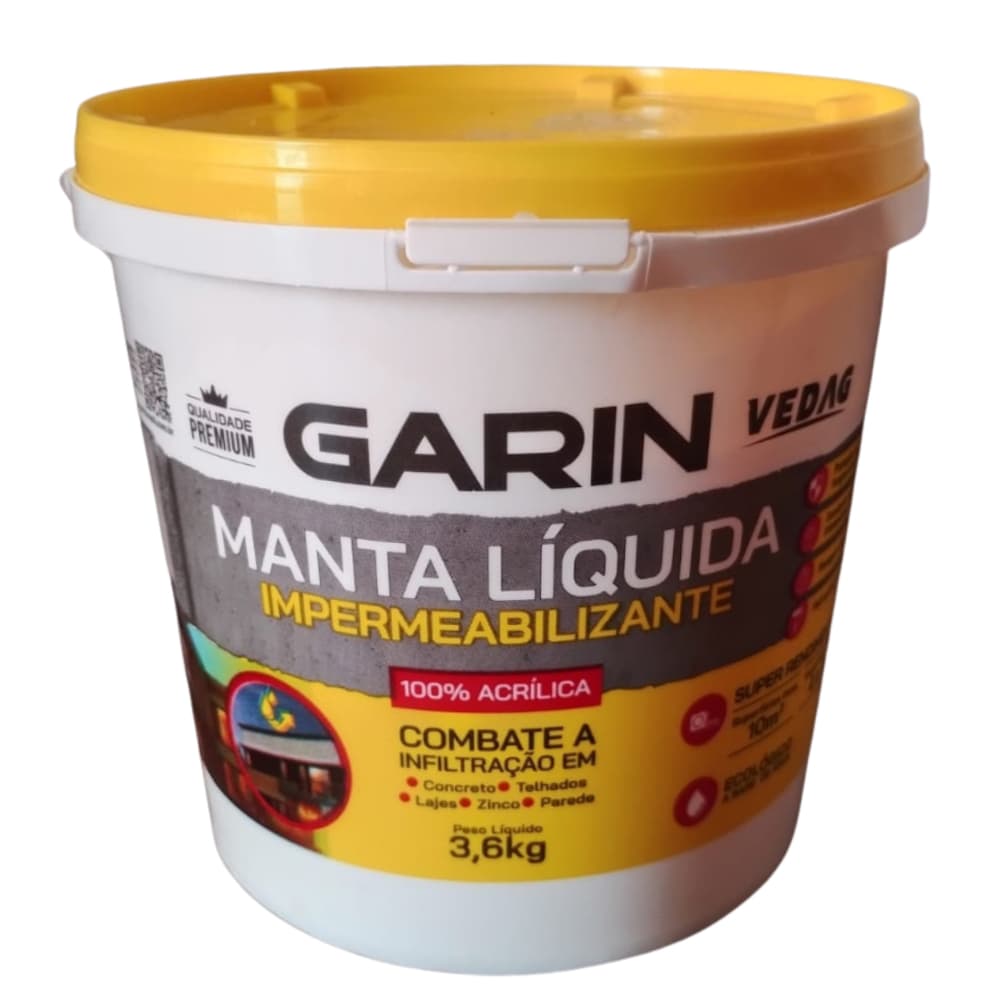 Manta Líquida Branca Impermeabilizante 3,6Kg Para Lajes e Telhado. Linha premium Garin