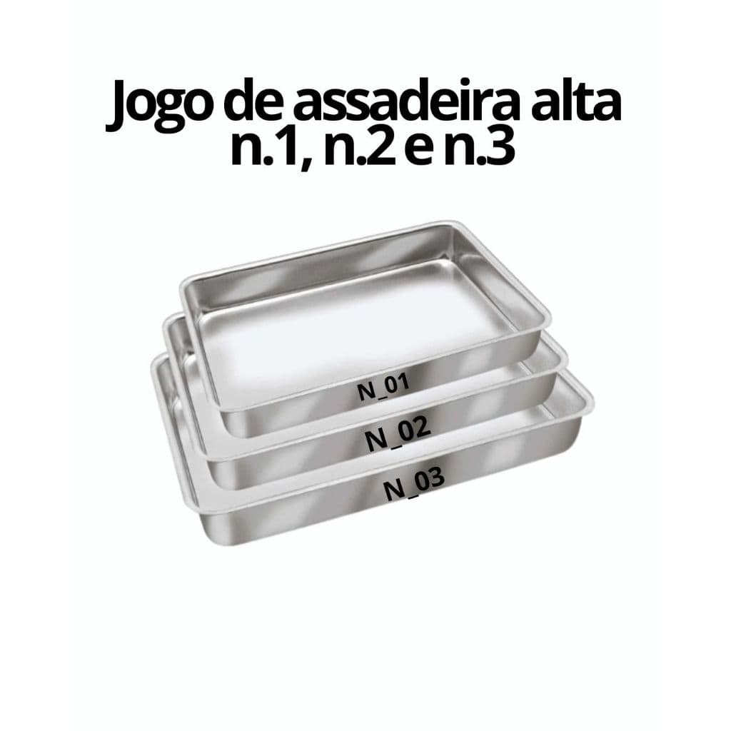 Kit de Assadeiras 3 Pecas Forma de Aluminio Polido N°1 N°2 e N°3 Assadeira Forma de Bolo e Doces