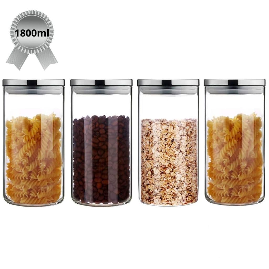 Kit Potes Herméticos 1800ml Tampa Inox Redondo Vidro Mantimentos