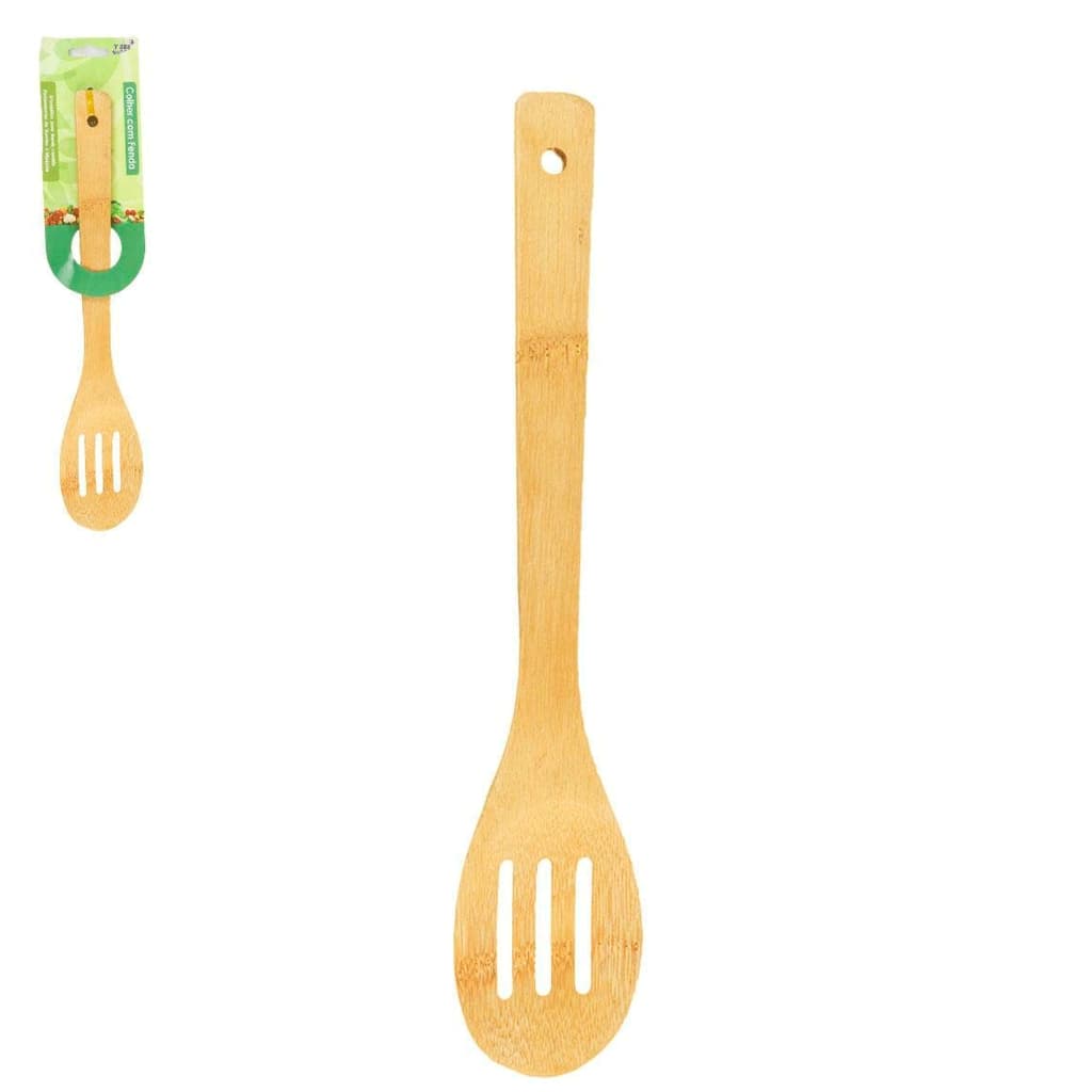 Colher de Bamboo Multiuso com Fenda 30cm – Utensílio de Cozinha Sustentável, Leve e Resistente