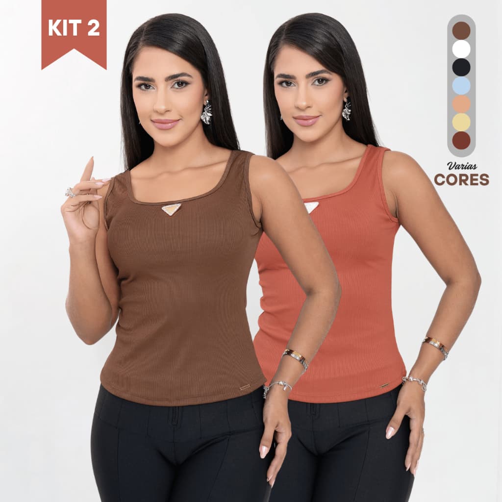 Kit 2 Regatas Feminina Canelada Blusas Justas Malha Premium Alta Qualidade Básica Confortável Verão