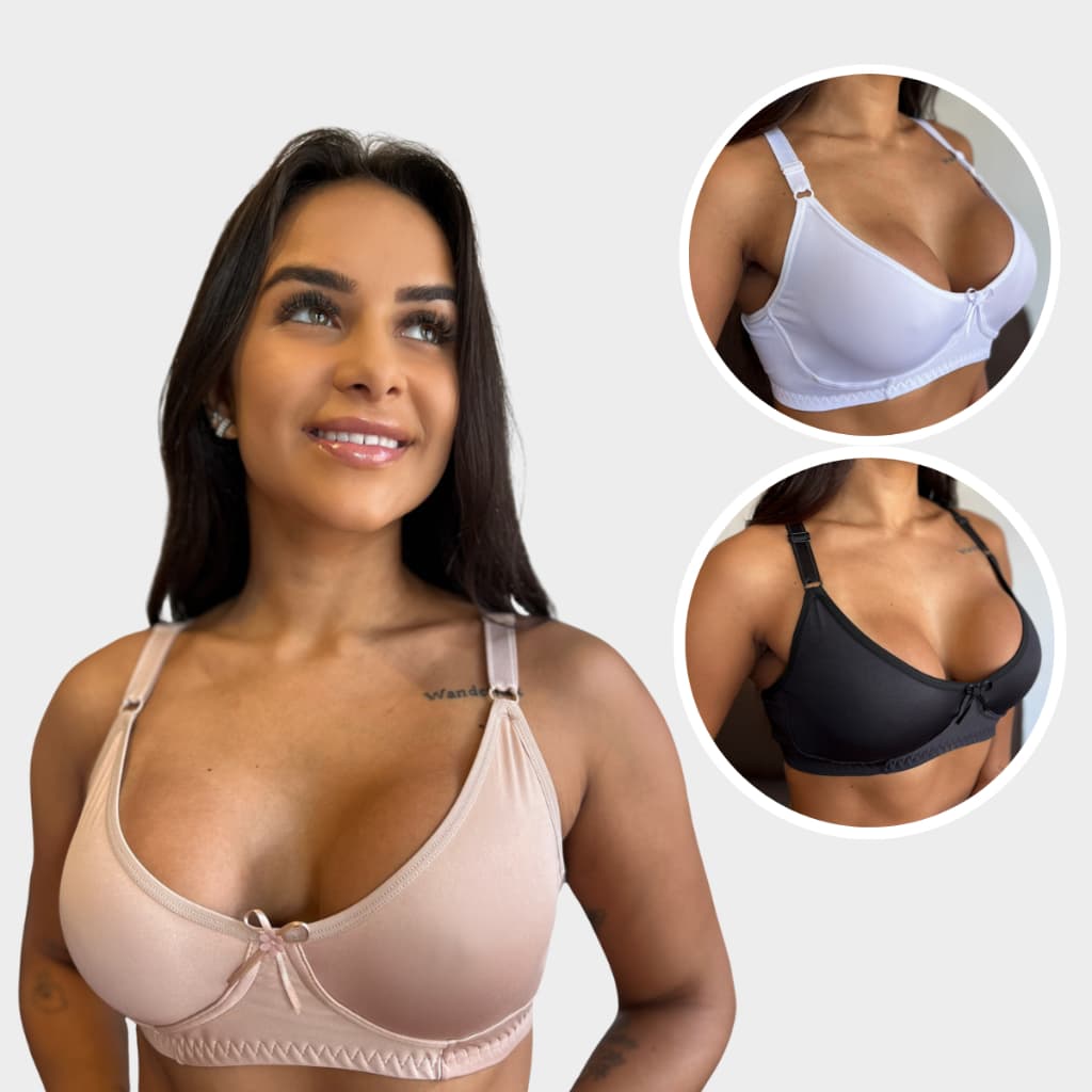 Kit 3 Sutiãs PLUS SIZE Feminino de Microfibra sem Bojo Soutien Reforçado Confortável s/ Aro Sutian Top Alça Sustentação