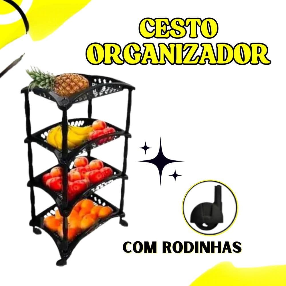 Fruteira Organizador Vertical Com Rodinhas 4 Cestos Andares
