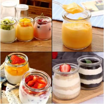Kit 6/12 Potinho de Vidro 100ml 200ml 300ml Pote Geleia Mel Molho Iogurte Overnight Oats Condimentos