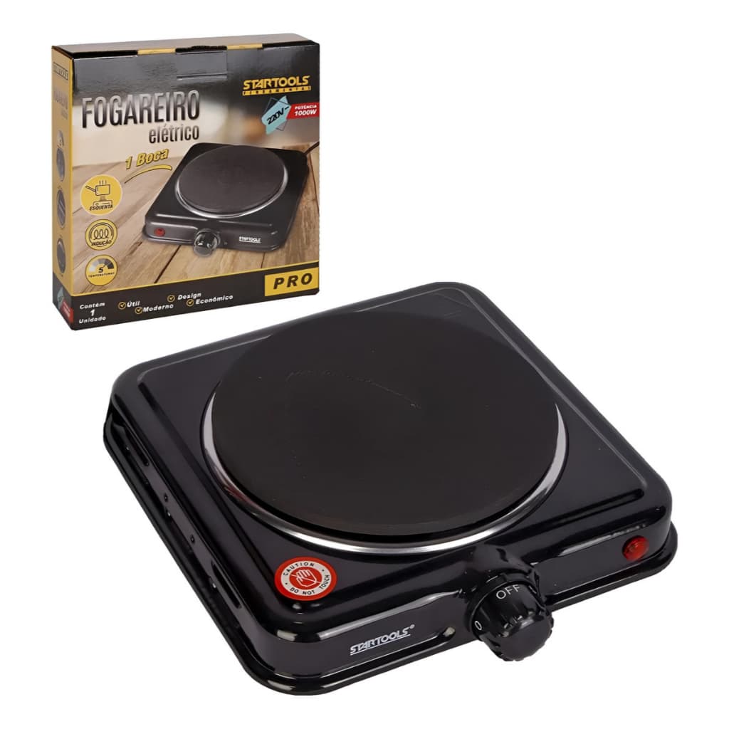 Fogareiro Eletrico Cooktop 5 Temperaturas 1 Boca Fogao Portatil Pratico 1000w Camping STARTOOLS