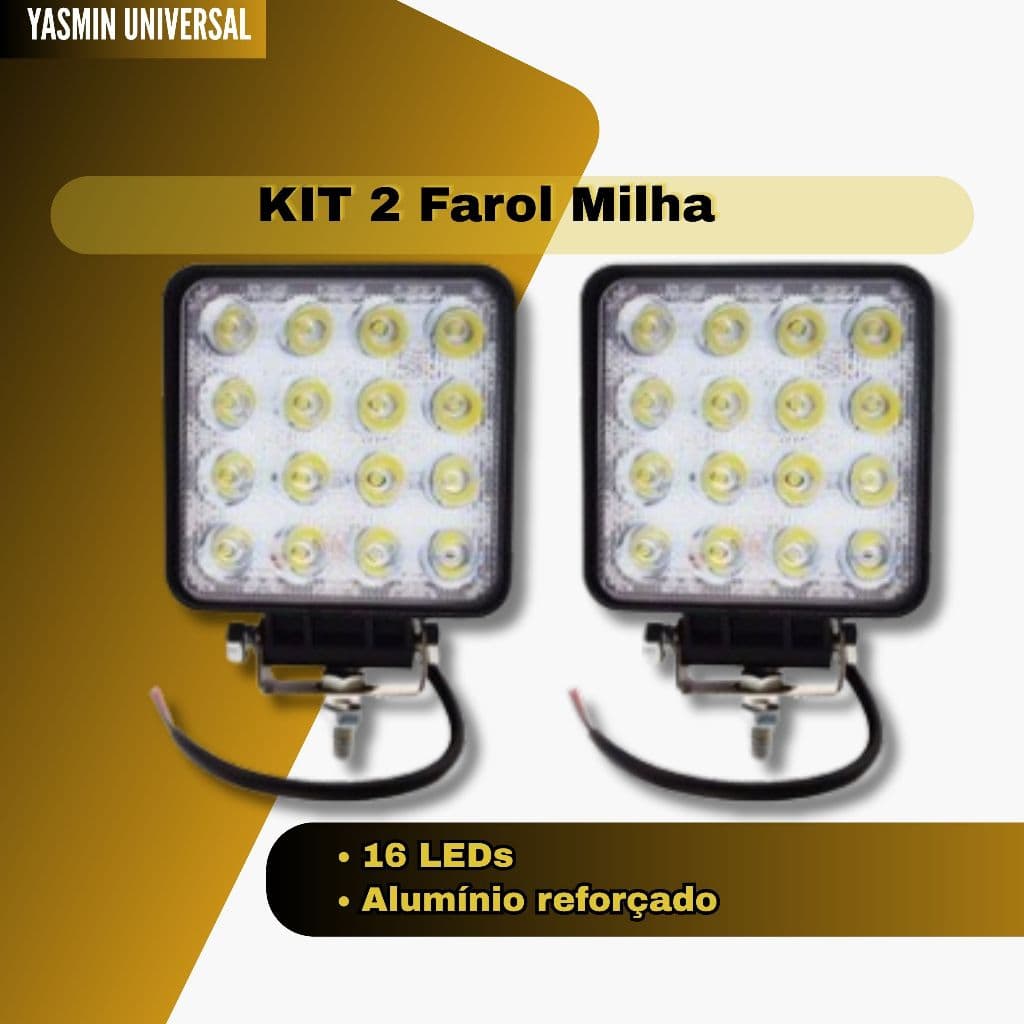 KIT 2 Farol Milha 16 Led 48w 12v/24v Quadrad Off-road 6000k