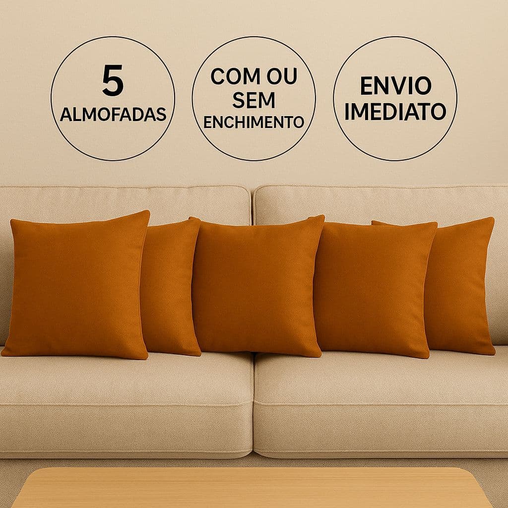 KIT 5 ALMOFADAS TERRACOTA DECORATIVAS | SUEDE PREMIUM 45x45 | SALA SOFÁ CAMA | LUXO E CONFORTO